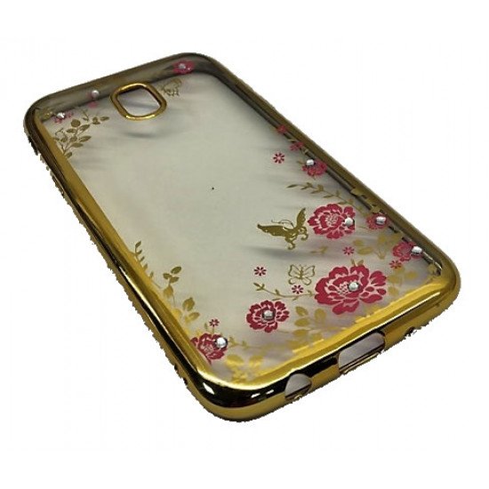 Capa Silicone Gel Com Desenho Flor Samsung Galaxy J7 2017 J730 Dourado